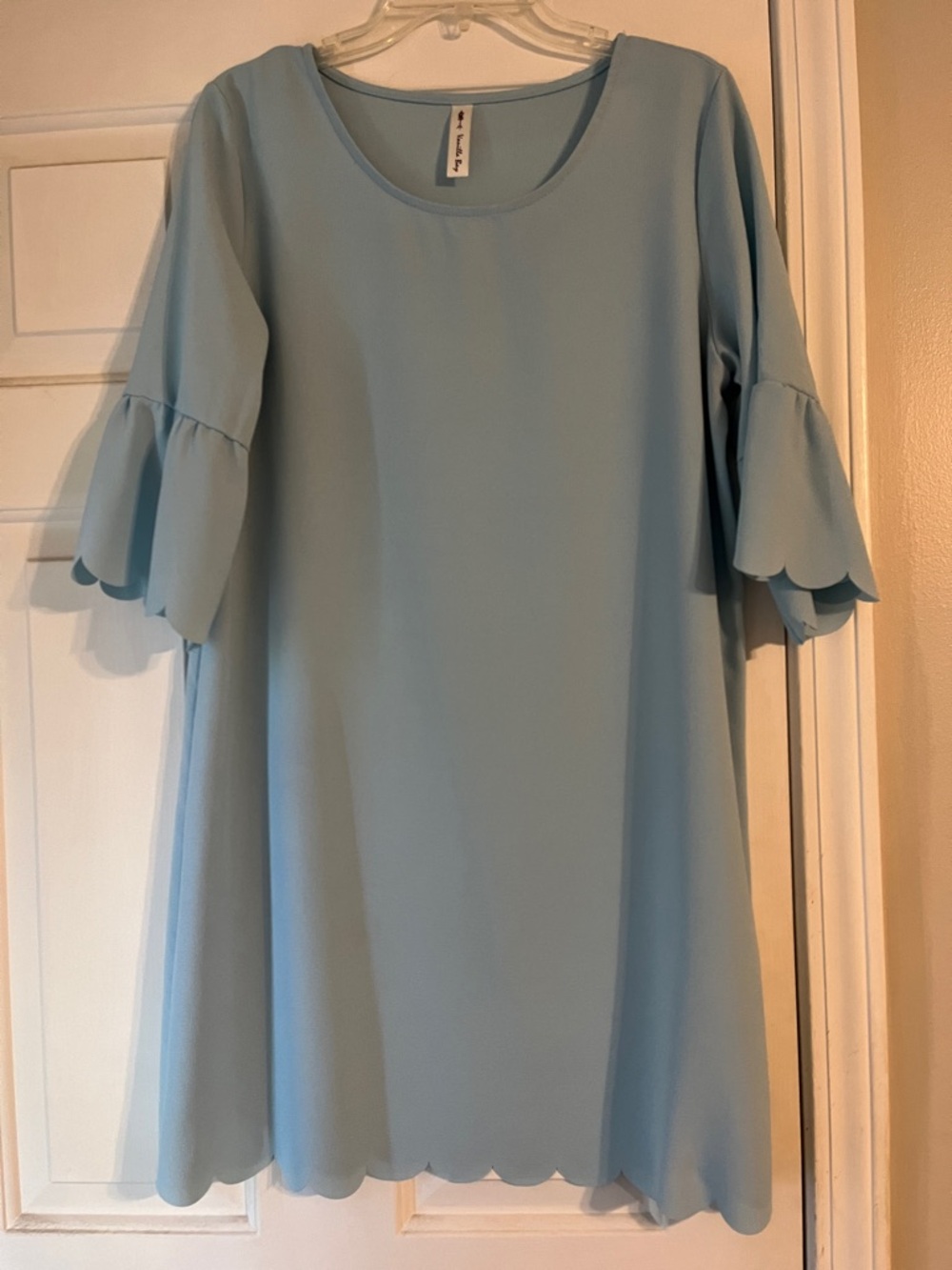 Vanilla Bay Light Blue Scallop-Hem Mini Dress